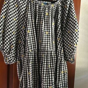 Old Navy Black and White Gingham Top with Yellow Sunflower Accents